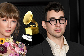 Taylor Swift and Jack Antonoff pose for photo together at GRAMMY Awards.