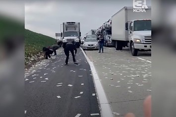 Video of Calif. HW after truck drops money