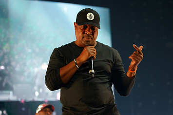 Chuck D performs in front of a crowd.
