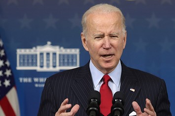 U.S. President Joe Biden speaks on the economy during an event at the South Court Auditorium