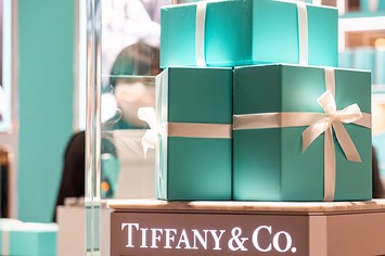 American luxury jewellery and speciality retailer Tiffany & Co. logo and gift boxes