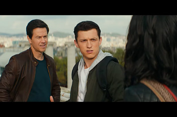 Mark Wahlberg and Tom Holland in a screenshot from the 'Uncharted' movie trailer.