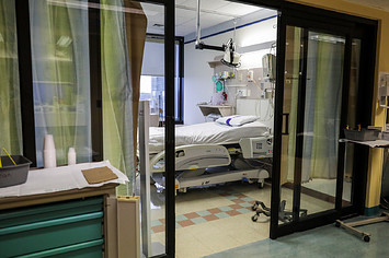 An empty bed is seen on the PICU floor at UMass Memorial Hospital