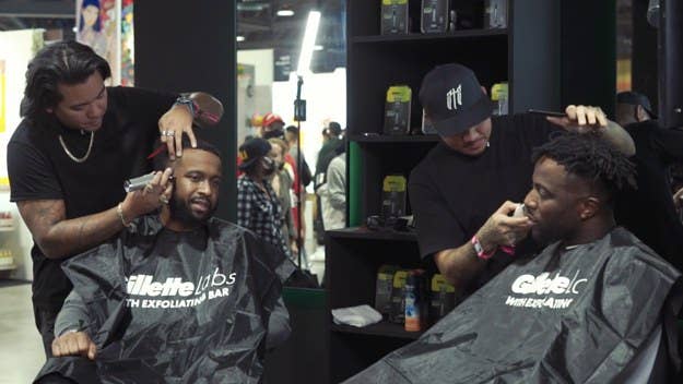 Nigel Sylvester, Qias Omar, and Pierce Simpson stopped by the GilletteLabs booth at ComplexCon for some fresh cuts and a little barbershop talk.