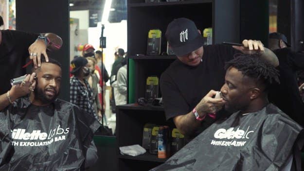 Nigel Sylvester, Qias Omar, and Pierce Simpson stopped by the GilletteLabs booth at ComplexCon for some fresh cuts and a little barbershop talk.