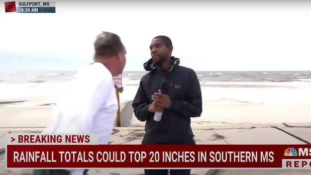 An arrest warrant has been issued for an Ohio man who accosted NBC reporter Shaquille Brewster during a live spot Monday morning in Mississippi.