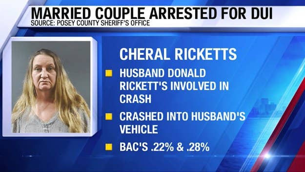 Indiana State Police said a husband and wife were arrested on Monday after both crashed their respective cars while under the influence of alcohol.
