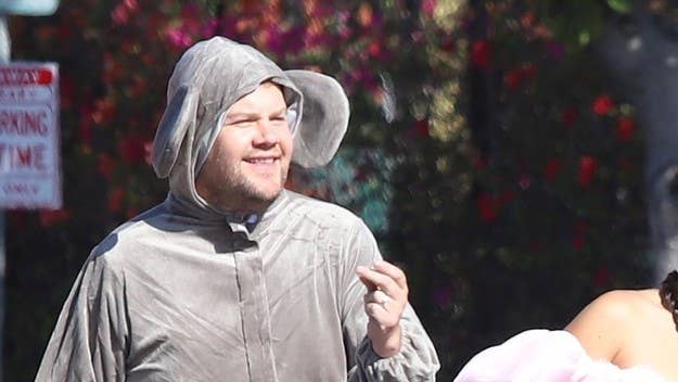 The comedian was spotted wearing a mouse costume and thrusting his pelvis at L.A. drivers. His 'Cinderella' co-stars also participated in the flash mob.