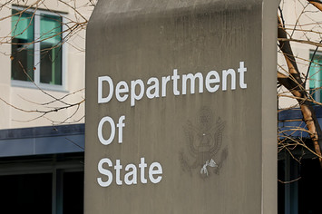 The 23rd Street entrance of the U.S. Department of State building is seen in Washington, DC.