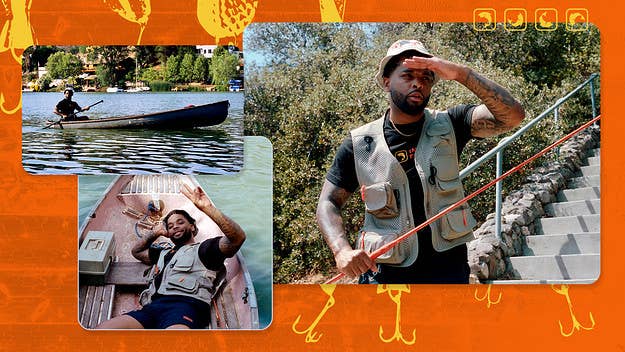 Modeling pieces from his Brick &amp; Woods capsule collection, King Keraun steps away from city life to get serious about his latest relaxation method: fishing.
