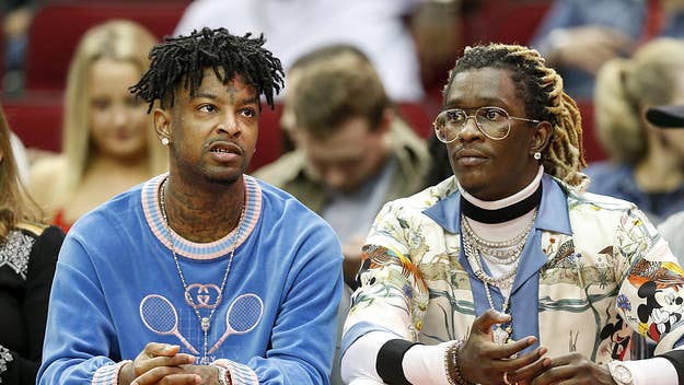 While celebrating Young Thug's 30th birthday, 21 Savage had a little fun at his friend's expense, filming him in the club while calling him "the birthday girl."