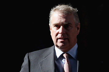 Prince Andrew, Duke of York leaves the headquarters of Crossrail at Canary Wharf.
