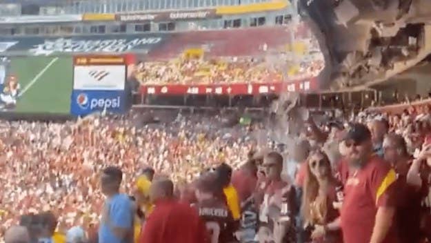 Footage that’s now circulating the internet shows what some fans have called a sewage pipe burst, and what others are calling water, at Washington’s game.
