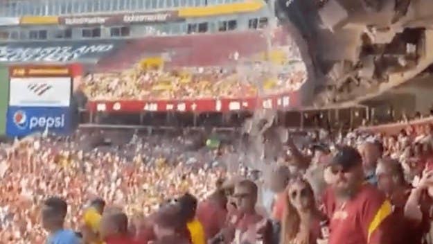 Footage that’s now circulating the internet shows what some fans have called a sewage pipe burst, and what others are calling water, at Washington’s game.