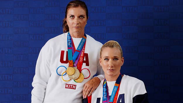 The first-released image of the Olympics-celebrating campaign and collection features gold medalists Kerri Walsh Jennings and Misty May-Treanor.