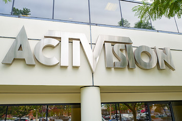 Sign on facade of office of videogame publisher Activision in the Silicon Beach area of Los Angeles, California.