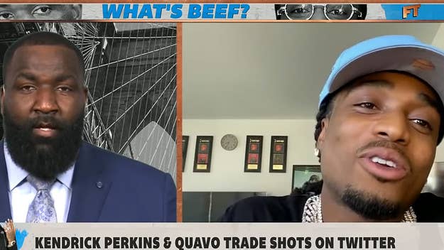 Quavo and Kendrick Perkins playfully squared off on ESPN's 'First Take' on Thursday, bringing an unlikely feud to a head. Here's how we got there.