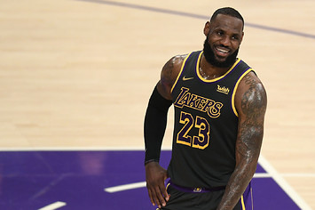 LeBron James #23 of the Los Angeles Lakers smiles