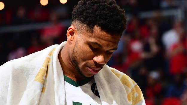 Giannis Antetokounmpo of the Milwaukee Bucks hyperextended his left knee while playing against the Atlanta Hawks in Game 4 on Tuesday night.