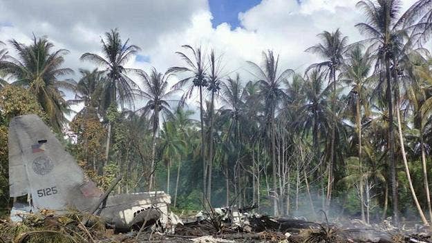 At least 45 people died and more than were 40 injured when a Philippine C-130 military aircraft carrying troops crashed in the Philippines on Sunday.