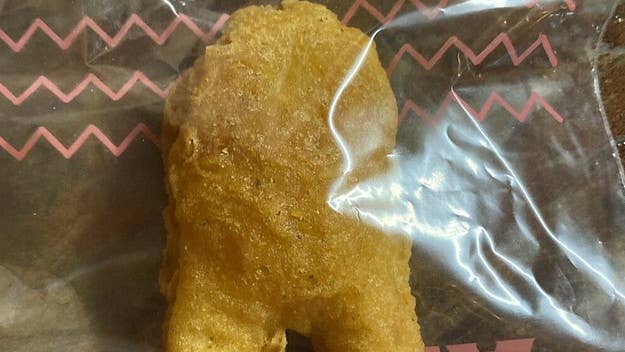 A chicken nugget strongly resembling a crewmate from the game 'Among Us,' taken from the BTS McDonald's meal no less, sold for $99,997 on eBay.