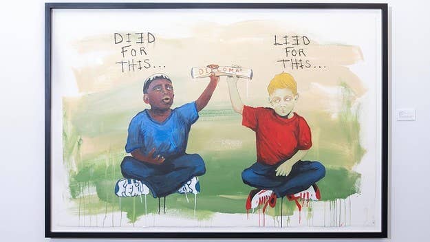 The ongoing exhibit features work from 13 Black artists who tackled the issue of racial inequity through the lens of the 2019 college admissions scandal.