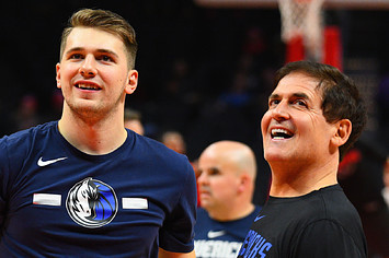 Dallas Mavericks Guard Luka Doncic (77) looks on with owner Mark Cuban