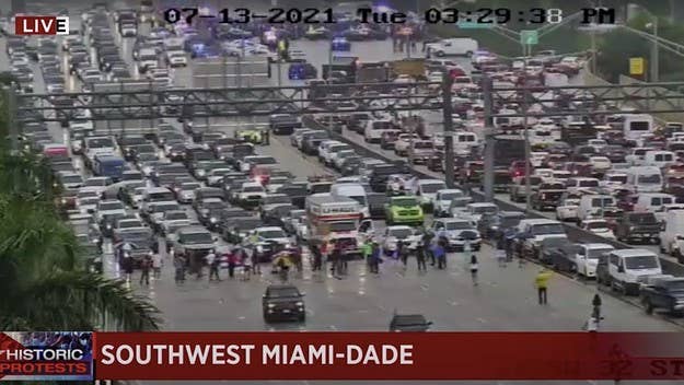 A large crowd of protesters made their way onto Palmetto Expressway on Tuesday afternoon, as anti-government demonstrations took place in Cuba.