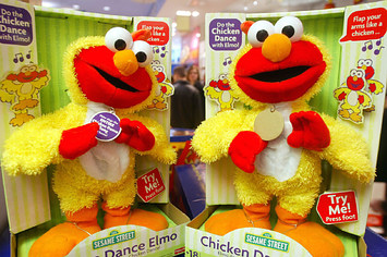 Chicken Dance Elmo doll is seen in the FAO Schwarz store