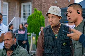 Eddie Huang on the set of "Boogie" alongside actor Taylor Takahashi.