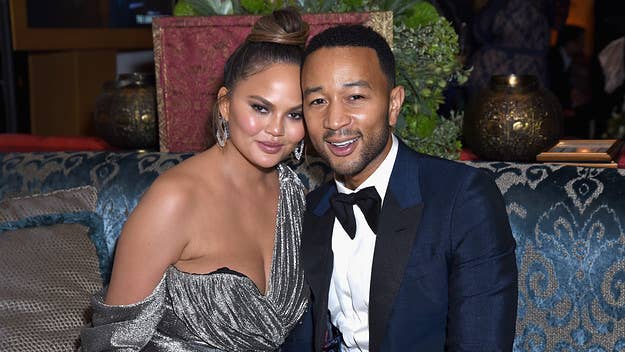 Chrissy Teigen told James Corden that she and John Legend once had sex in a DNC bathroom, a story she's told before but she felt needed clarification.