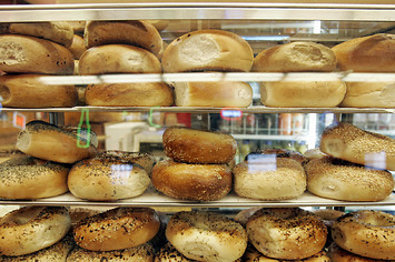 Bagels on display at Katz's Delicatessen.