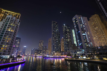 This picture taken shows a view of the Dubai Marina in the United Arab Emirates.