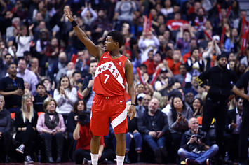 Kyle Lowry waves at fans at Toronto's Scotiabank Arena