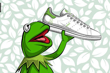Kermit the Frog holding his the Kermit adidas Stan Smith