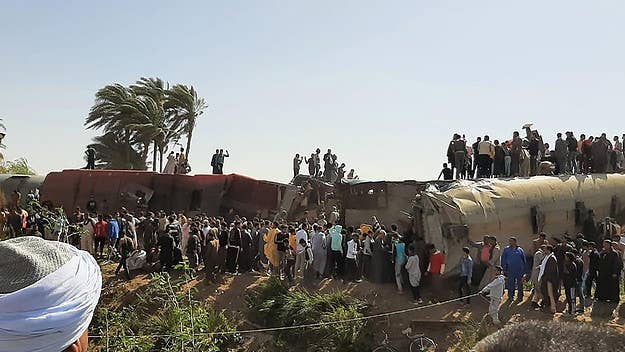 At least 32 people have died and 66 were injured after two trains collided on Friday in southern Egypt when someone activated the emergency brakes.