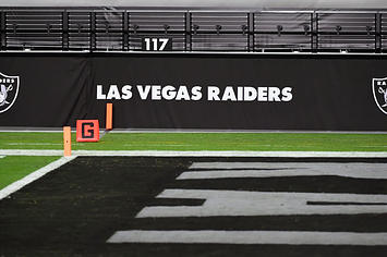 The end zone of the Las Vegas Raiders