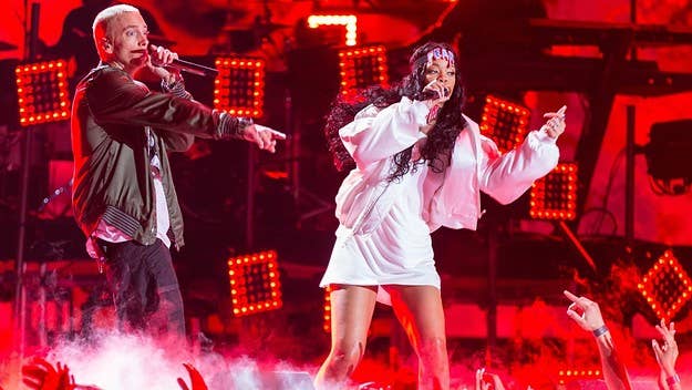 Friday saw Em surprise fans with the 'Side B' portion of his 2020 album 'Music to Be Murdered By.' In the track "Zeus," he apologizes to Rihanna.