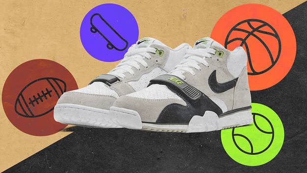 From its 1987 release to the 2020 "Chlorophyll Green" SB remake, here’s the history of Tinker Hatfield's Nike Air Trainer 1 sneaker.  
