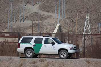 A Border Patrol vehicle along the US Mexico border
