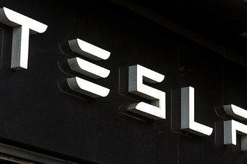 Tesla logo seen in Gothenburg.