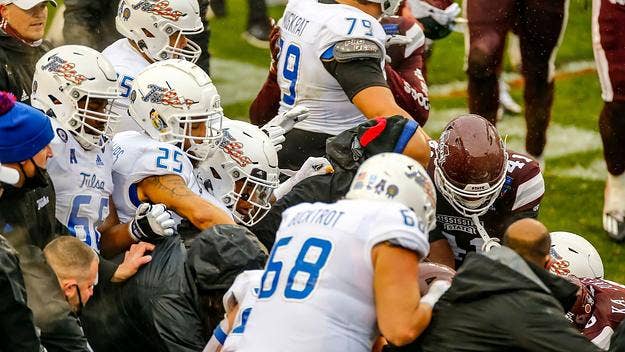 Following the final whistle of the Armed Forces Bowl, Mississippi State and Tulsa got into a massive post-game brawl that left some players injured.
