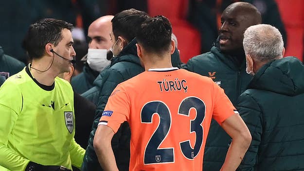 Video reportedly shows the referee making a racist statement toward Basaksehir's assistant manager, Pierre Webo. The game was suspended in the first half.