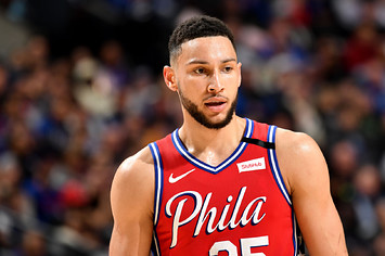 Ben Simmons looks on during a game against the LA Clippers.