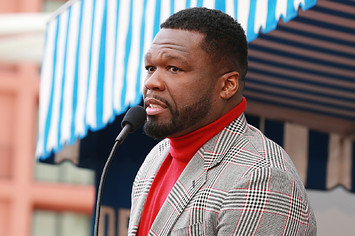 Curtis "50 Cent" Jackson speaks during a ceremony honoring him with a star