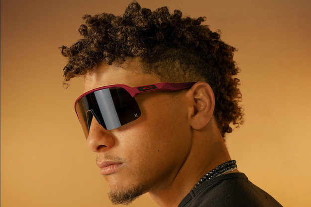 Patrick Mahomes Suits Up in Plaid & Oakley for Super Bowl 2023