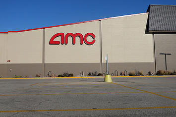 An empty AMC Theatre parking lot in Harwood Heights, Illinois.
