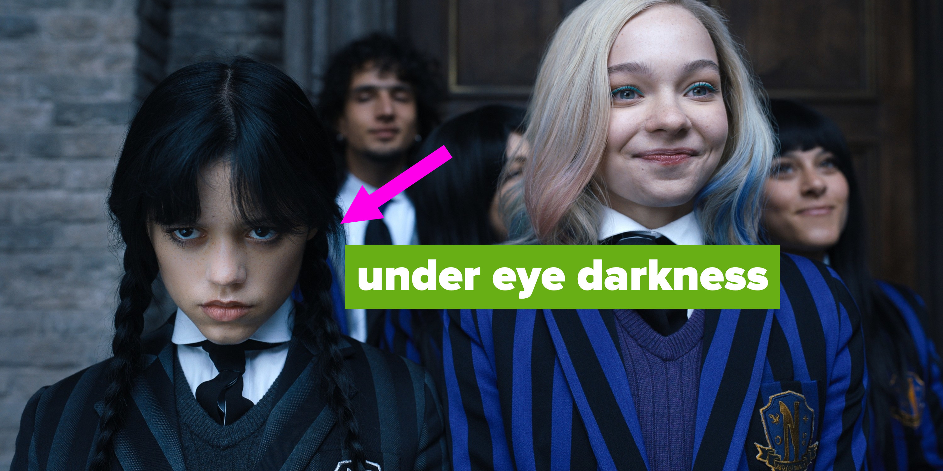 Wednesday Addams with dark circles around her eyes