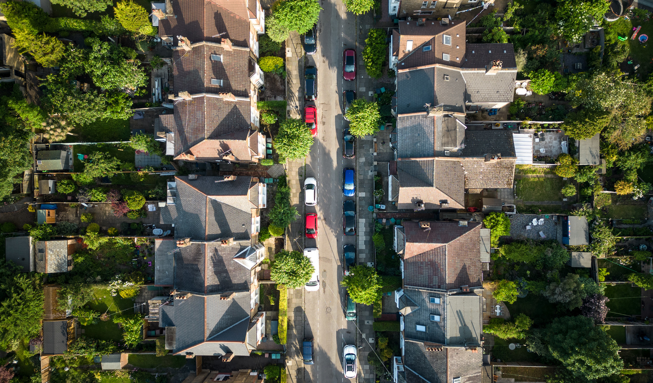 A suburban neighborhood shot from above.