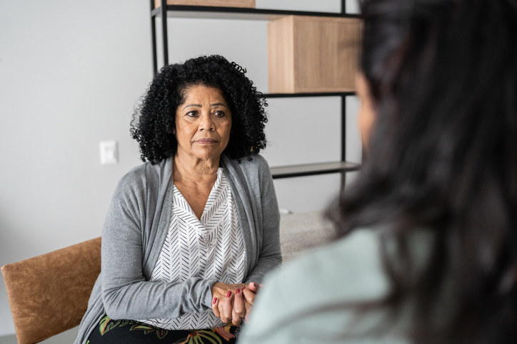 woman talking to her mother